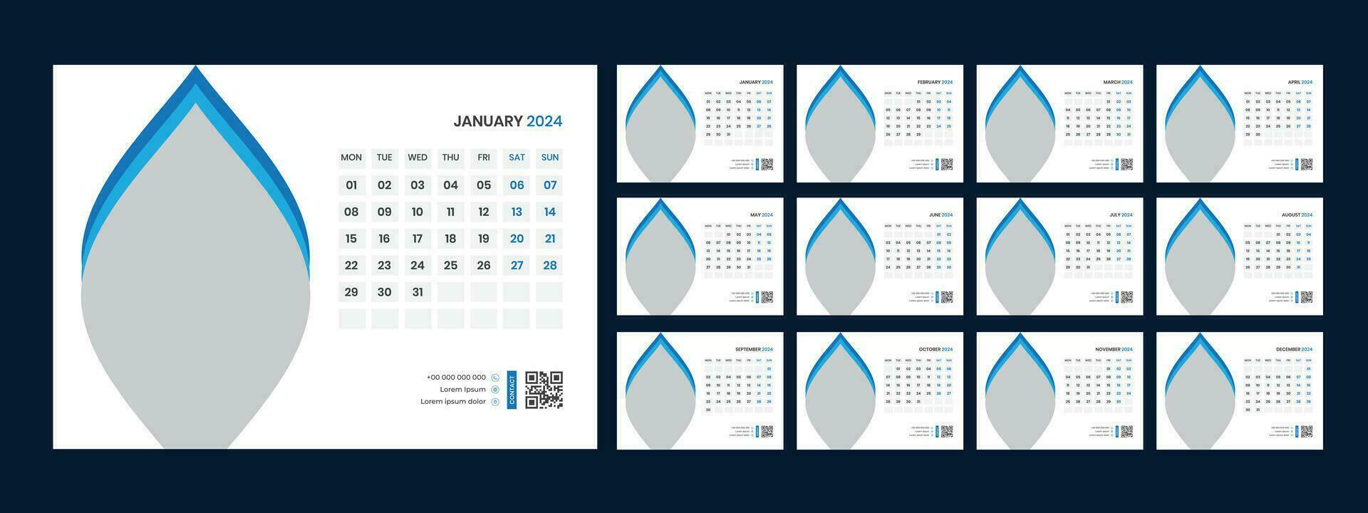 vektor skrivbord kalender mall 2024