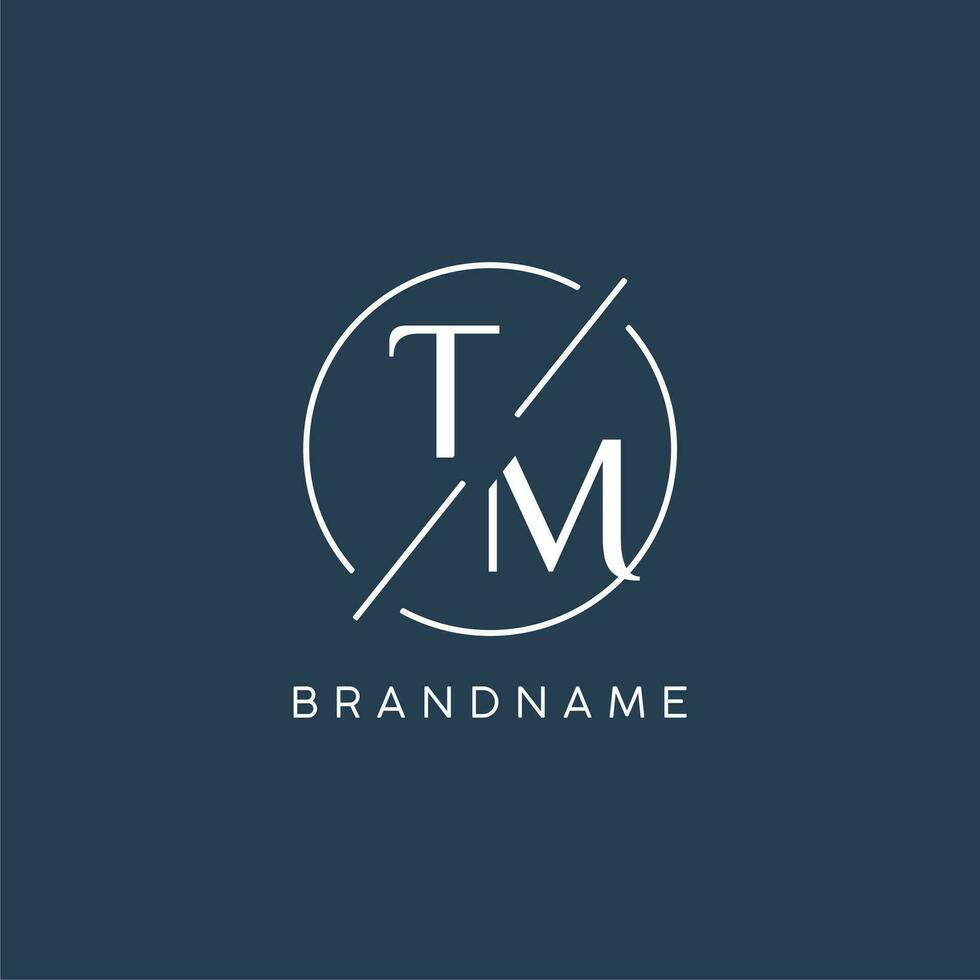 första brev tm logotyp monogram med cirkel linje stil vektor