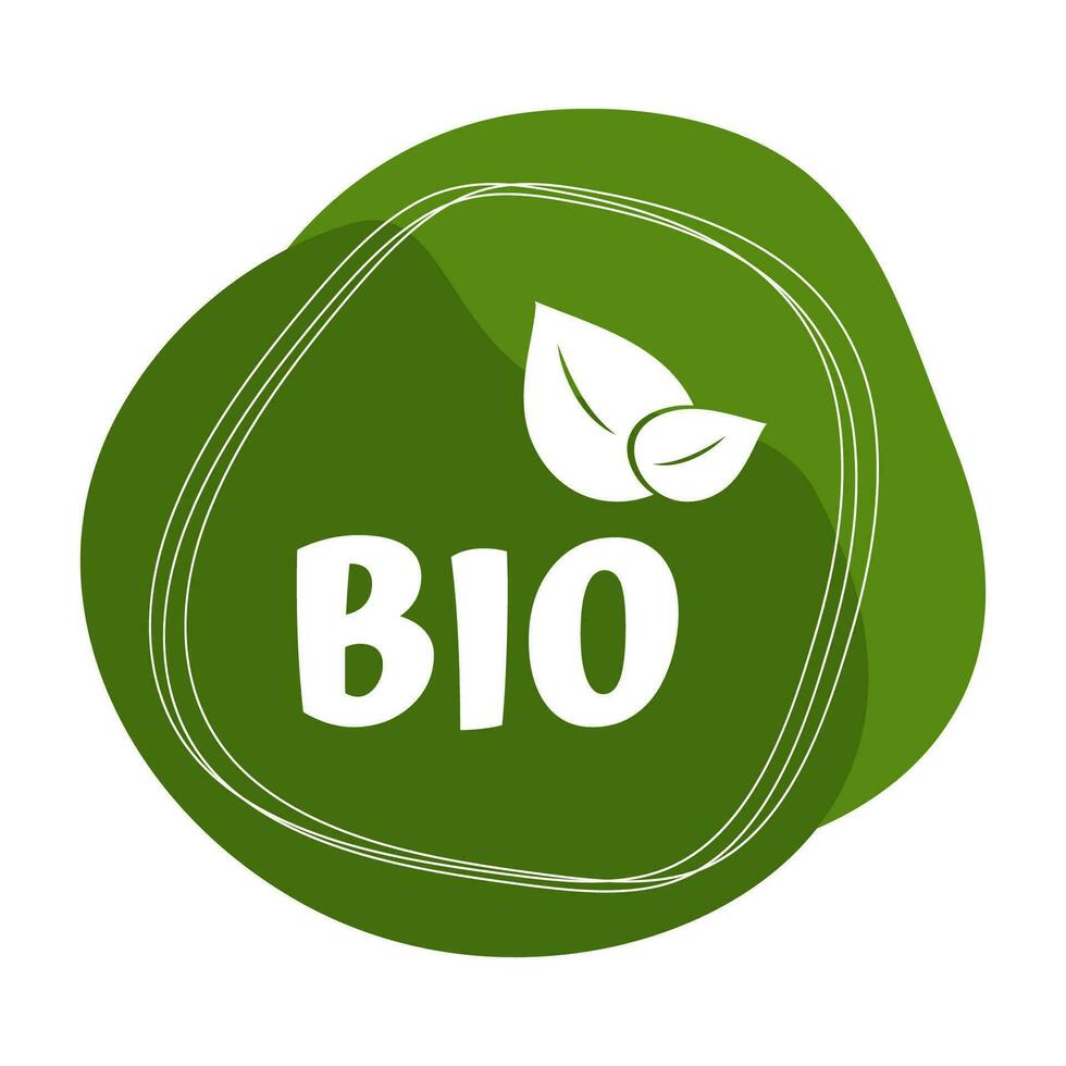 eco, bio, vegane lebensmittelaufkleberschablone, logo mit blättern für organische und umweltfreundliche produkte. Öko-Aufkleber zur Kennzeichnung von Verpackungen, Lebensmitteln, Kosmetika. handgezeichneter Stil. vektor