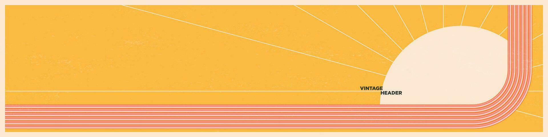 Landschaft Jahrgang minimalistisch Kunstwerk. bunt Linien mit Sonnenuntergang auf Grunge texturiert Hintergrund. 70er Jahre Farbe Palette ästhetisch. modisch Sozial Medien Design. Vektor Illustration. eps 10.