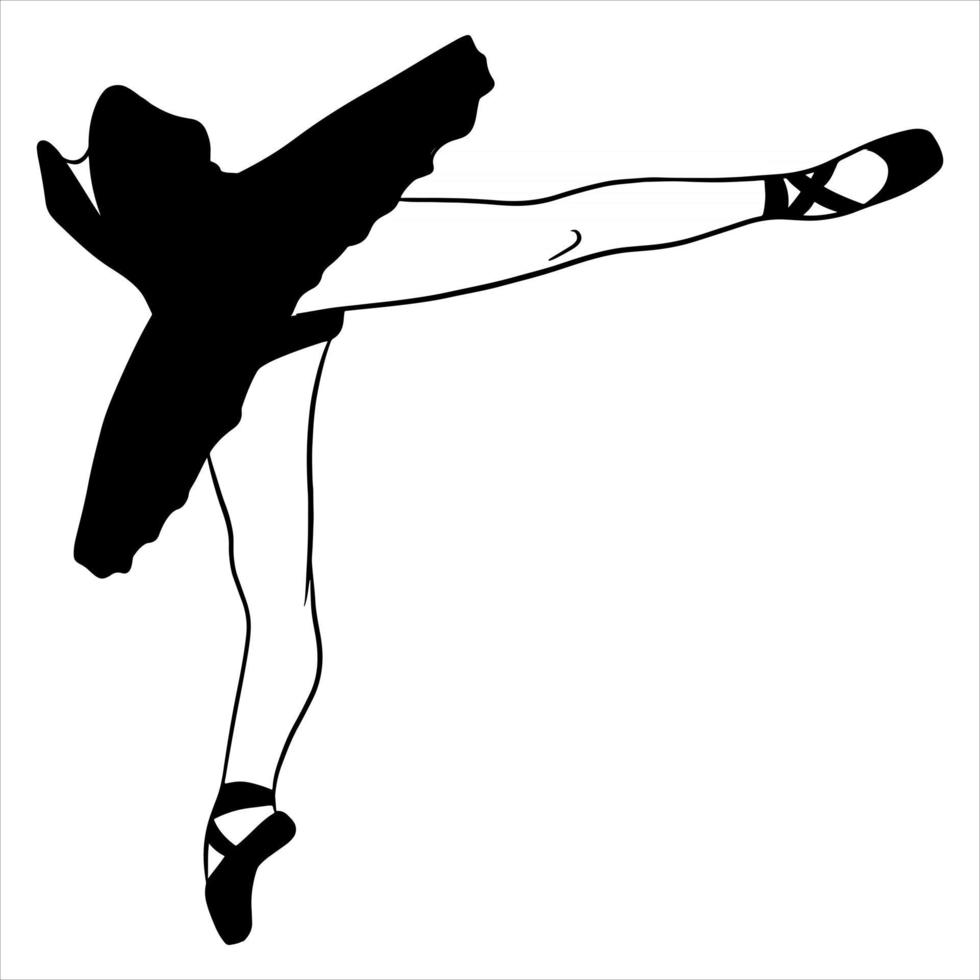 balett. ballerinans ben i en tutu och pointe. silhuett. vektor