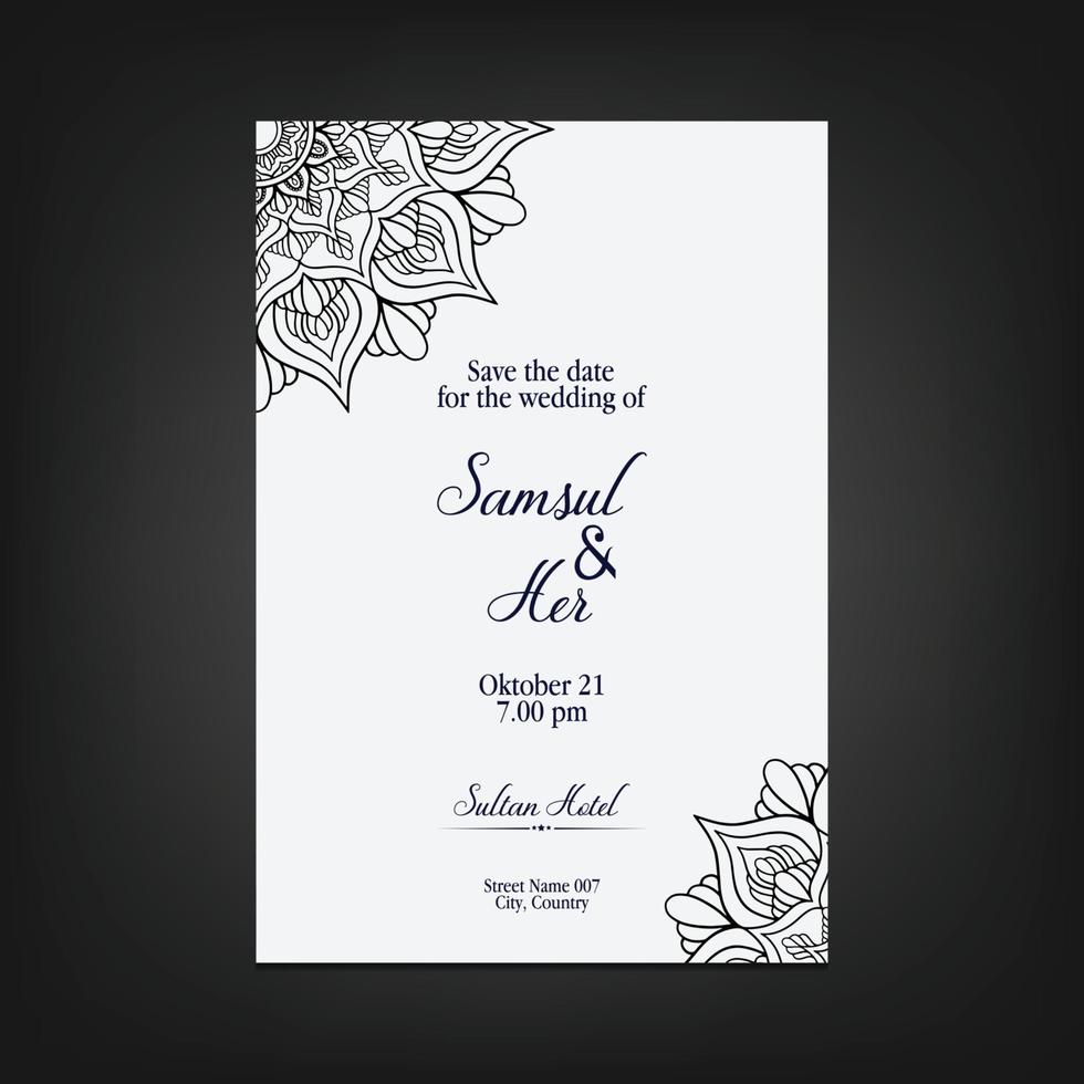 lyxig guld mandala utsmyckad bakgrund för bröllopsinbjudan, bokomslag med mandala element stil premium vektor