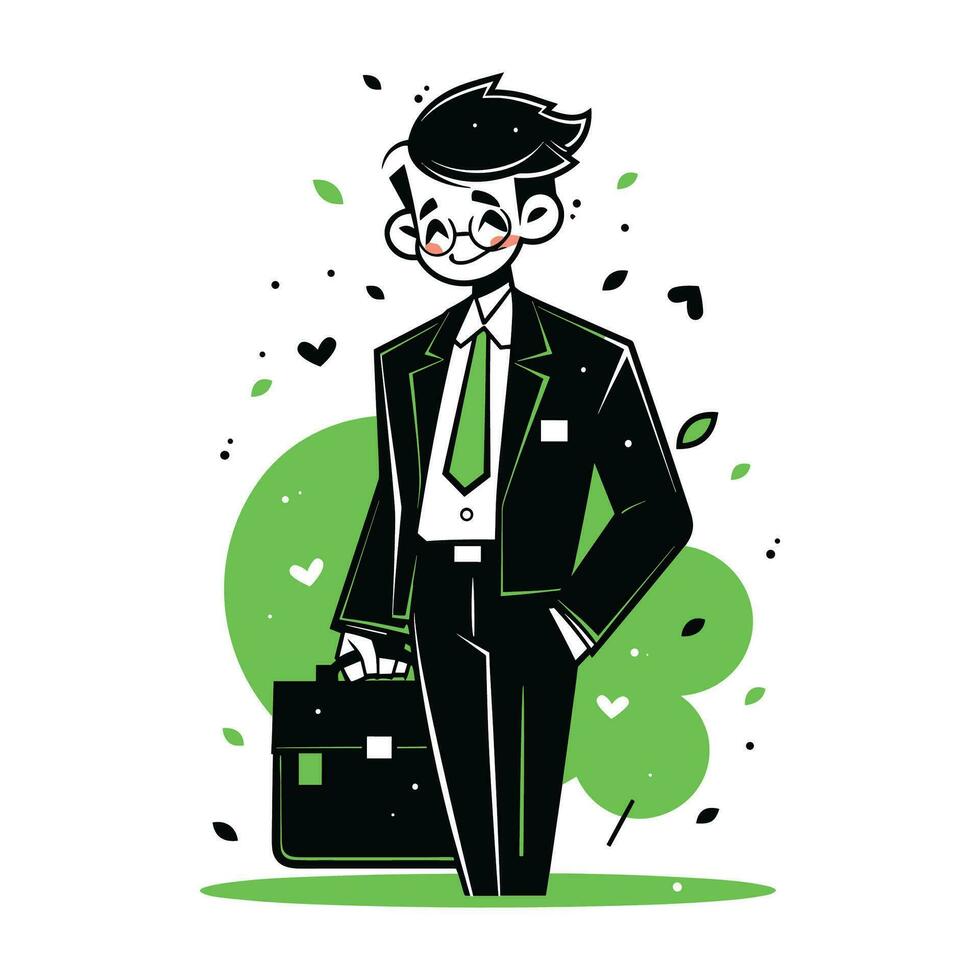 Mann Gehen mit Koffer, Geschäftsmann Charakter im eben Stil, Geschäftsmann Karikatur Vektor Illustration Design
