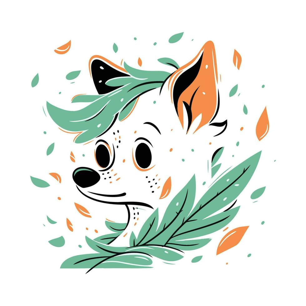glücklich süß Hund Porträt isoliert auf Weiß Hintergrund, Hündchen Gekritzel Zeichen Illustration im eben Stil, komisch Hund Logo Vektor Design