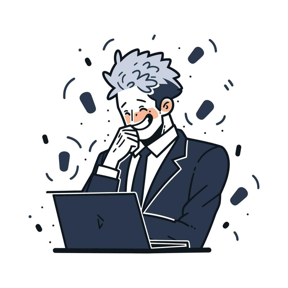 Geschäftsmann Arbeiten mit Computer, Mann Charakter im eben Stil, Geschäftsmann Karikatur Vektor Illustration Design