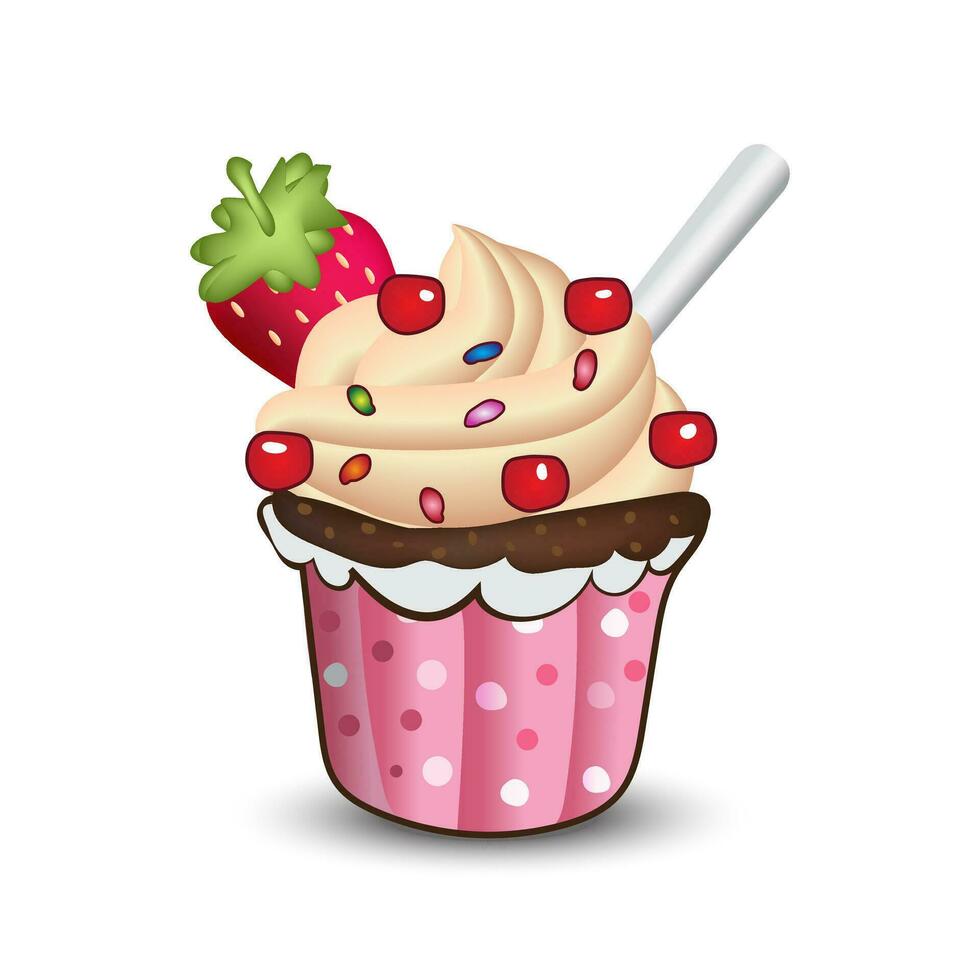 jordgubb muffin på vit bakgrund. vektor illustration eps10.