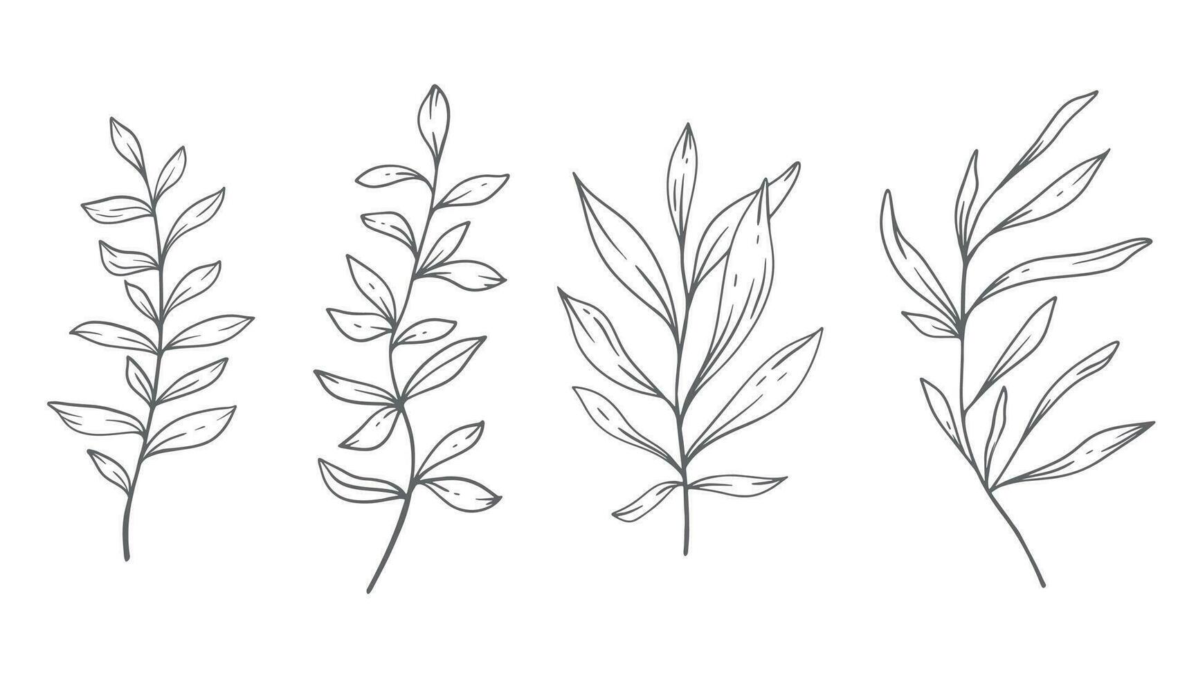 grönska linje konst, bra linje löv hand dragen illustration. botanisk färg sida. översikt löv isolerat på vit vektor