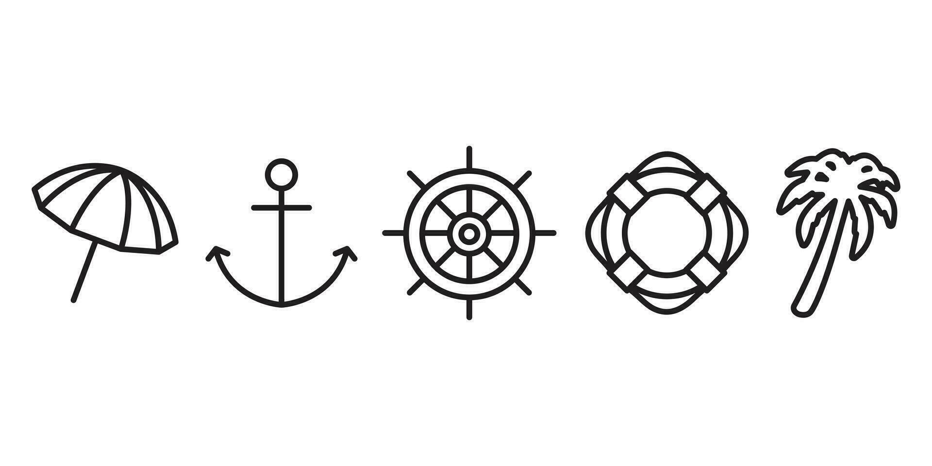 Anker Vektor Boot Helm Schwimmen Ring Symbol Logo Symbol Regenschirm Strand Palme Baum Kokosnuss Pirat maritim nautisch Ozean Meer Illustration