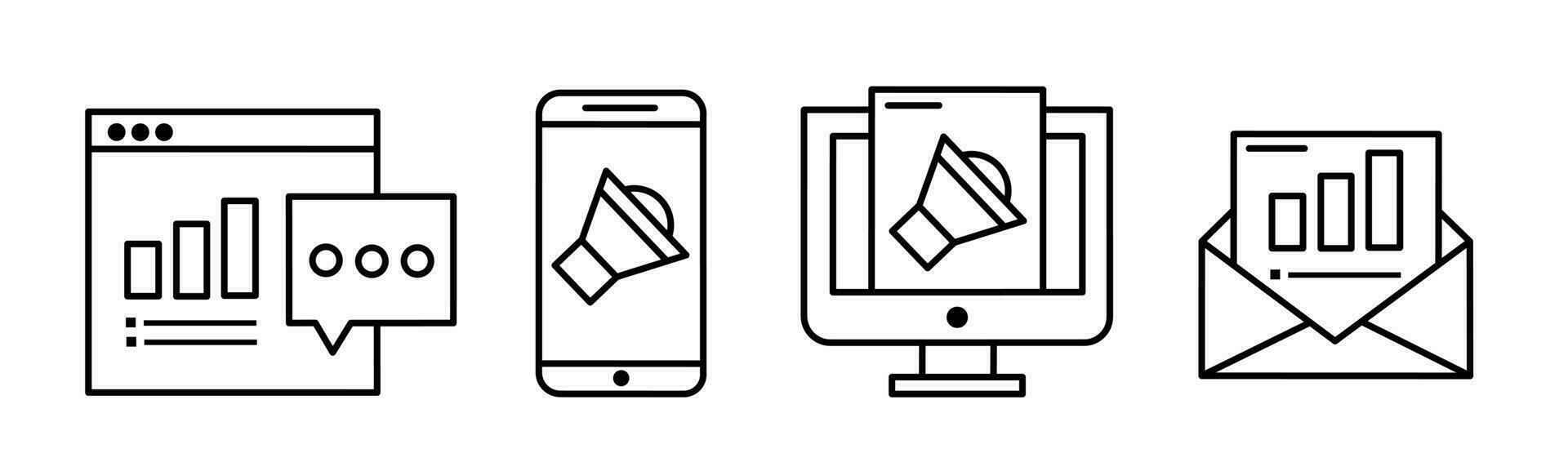 Digital merketing Illustration. Digital Marketing einstellen zum Geschäft. Lager Vektor. vektor