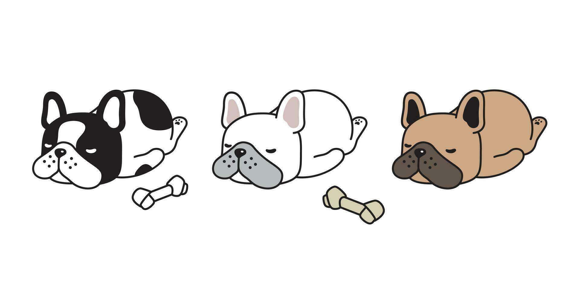 Hund Vektor Französisch Bulldogge Symbol Schlafen Knochen Karikatur Charakter Hündchen Logo Gekritzel Illustration