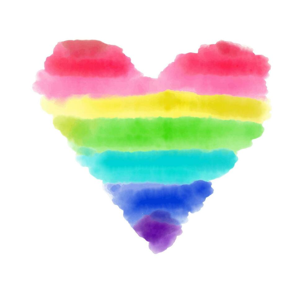 vattenfärg målad regnbåge färger hjärta på vit bakgrund, vektor