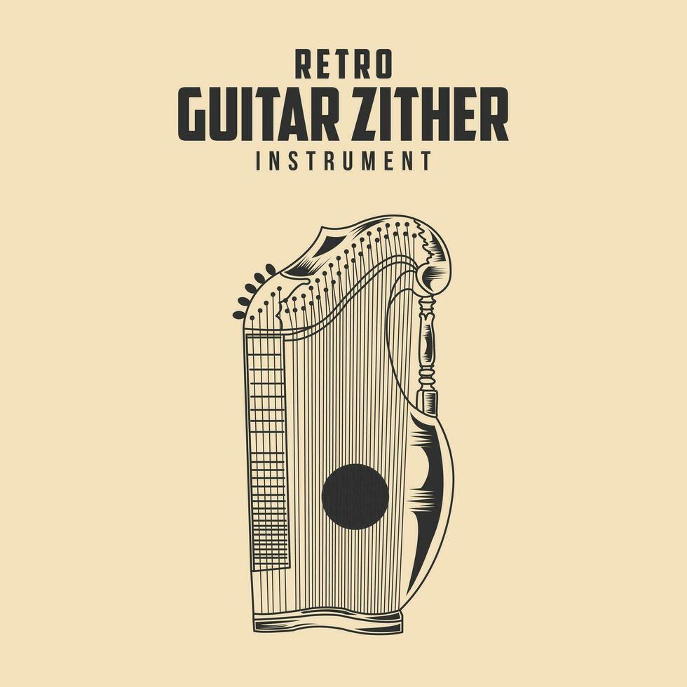 retro Gitarre Zither Musik- Instrument Vektor Lager Illustration