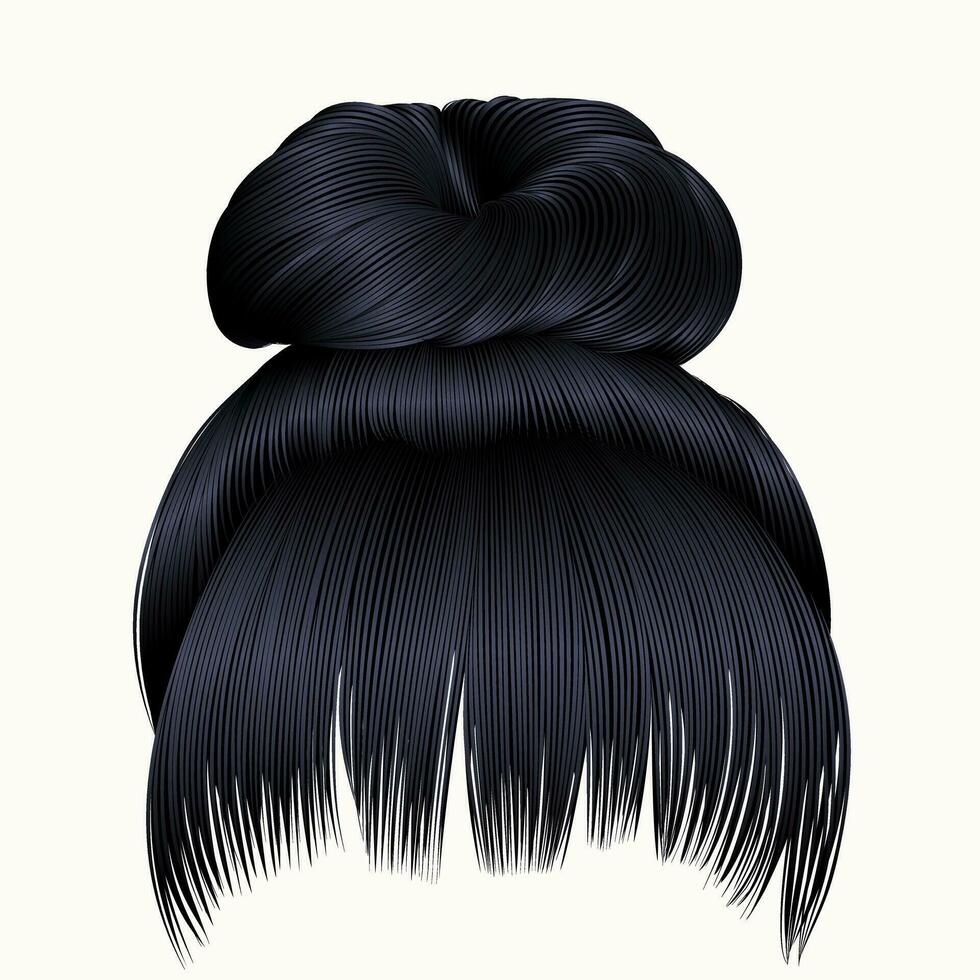 Brötchen Haare mit Franse Brünette schwarz dunkel Farben . Farben . Frauen Mode Schönheit Stil . vektor