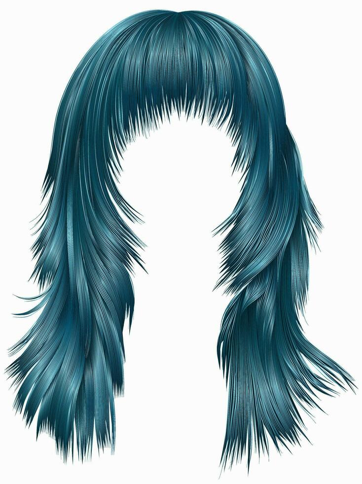 trendig kvinna lång hårstrån blå färger . skönhet mode . realistisk 3d vektor