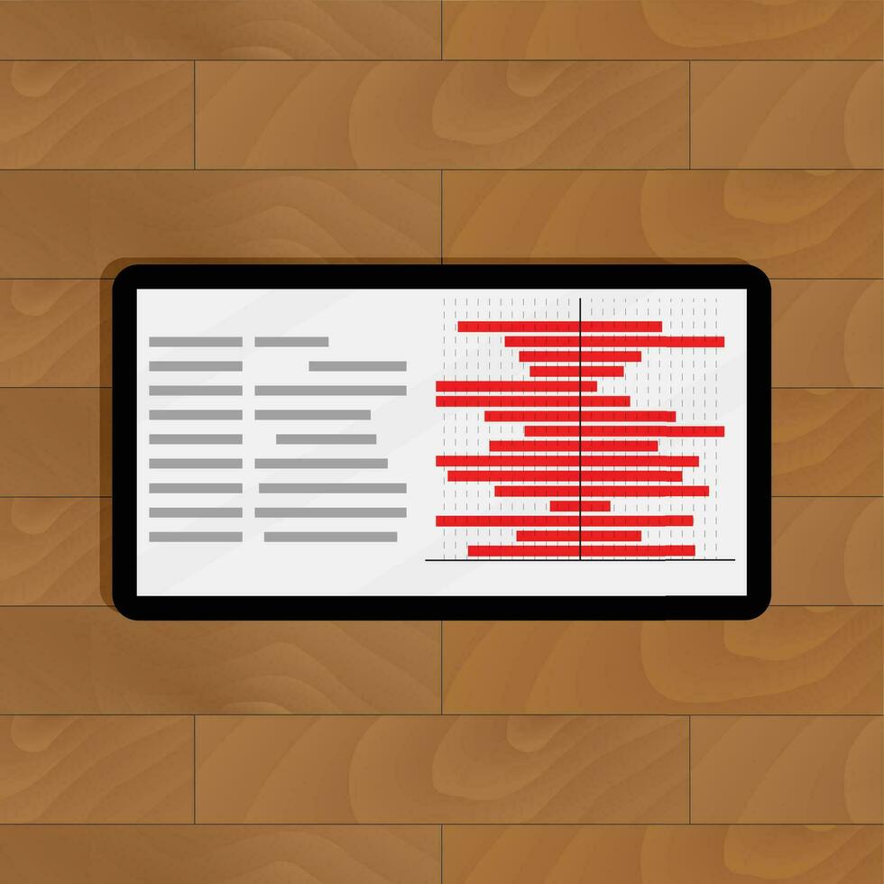 läsplatta med röd Diagram info. årlig info framsteg på visa, vektor illustration