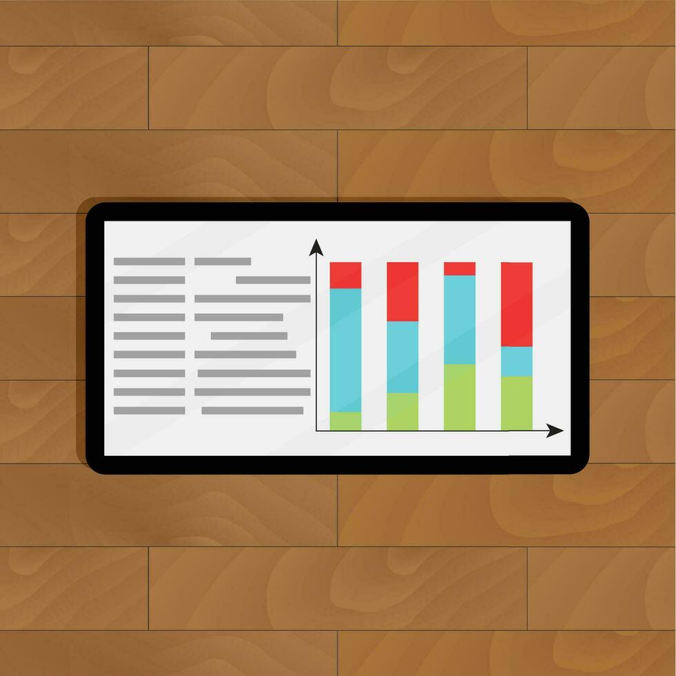 läsplatta med grafisk och Diagram. statistisk infographic på visa, vektor illustration