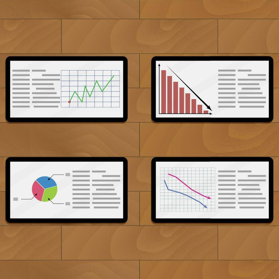 statistisk årlig infografik, vektor tabletter ekonomi diagram och grafisk illustration