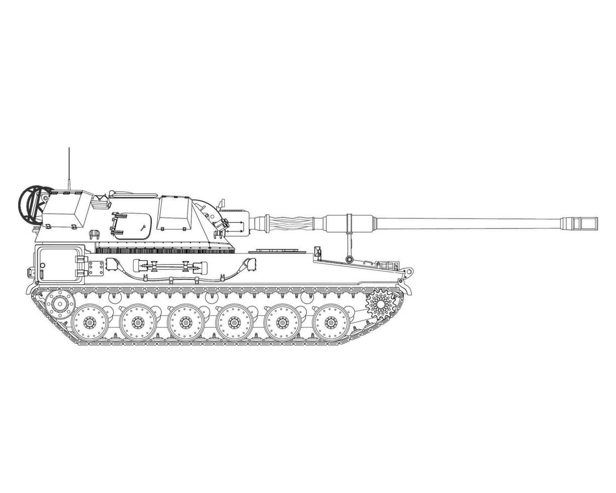 självgående artilleri i linje konst. polen armén. militär armerad fordon. vektor