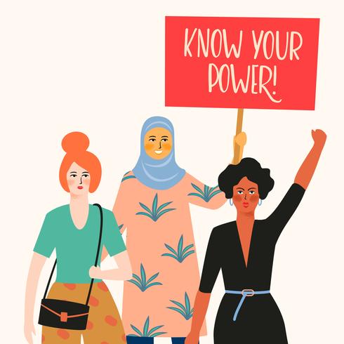 Internationaler Frauentag. Vector Illustration mit verschiedenen Nationalitäten und Kulturen der Frauen.