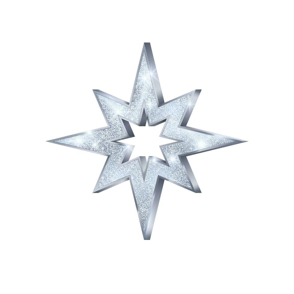 Weihnachten Silber Stern. Urlaub Dekoration Element zum Gruß Karte oder Banner. Vektor Illustration isoliert auf Weiß Hintergrund