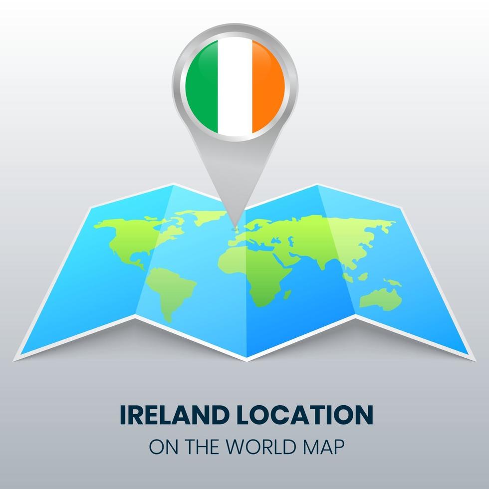 platsikon för Irland på världskartan, rund stiftikon för Irland vektor