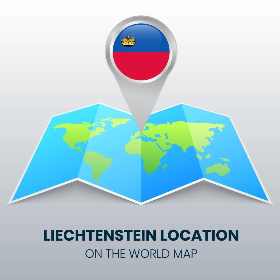 platsikon för Liechtenstein på världskartan, rund stiftikon för Liechtenstein vektor