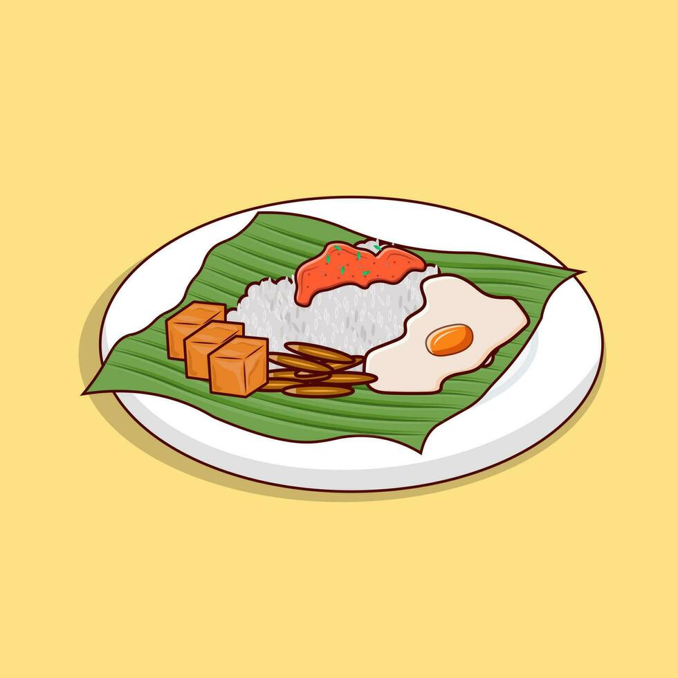 detailliert nasi Lemak und Tofu auf Teller Illustration zum Essen Symbol vektor