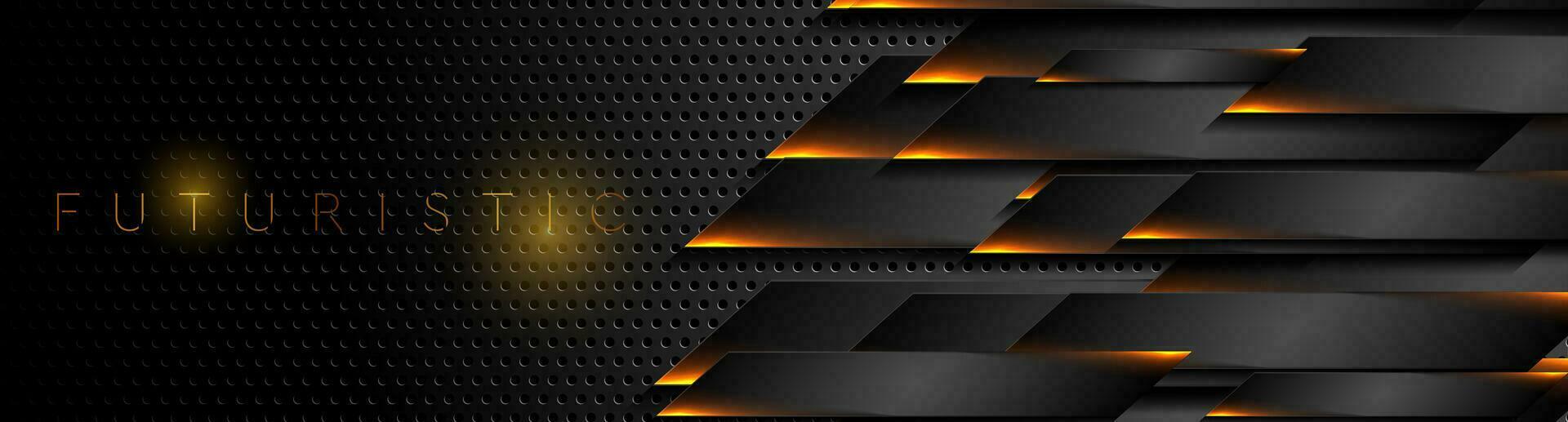 futuristisch schwarz Technologie Hintergrund mit Orange Neon- Linien vektor