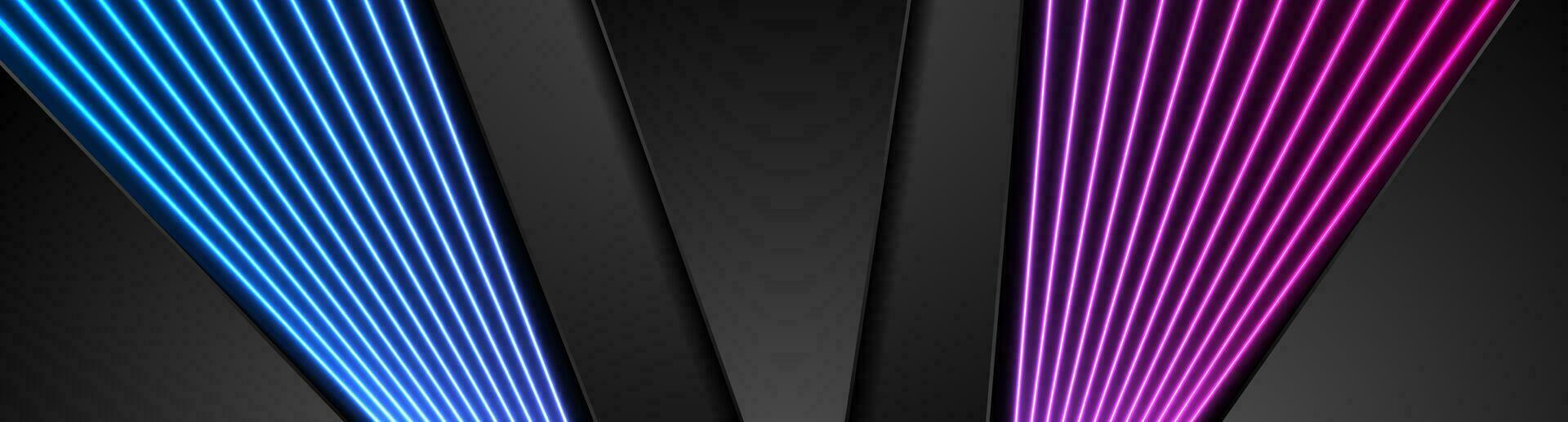 schwarz abstrakt Technik korporativ Banner mit Neon- Linien vektor