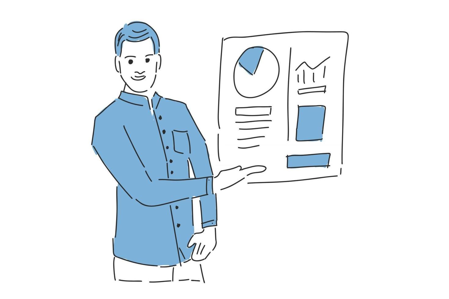 Mann zeigt Präsentation Business Illustration Hand zeichnen vektor