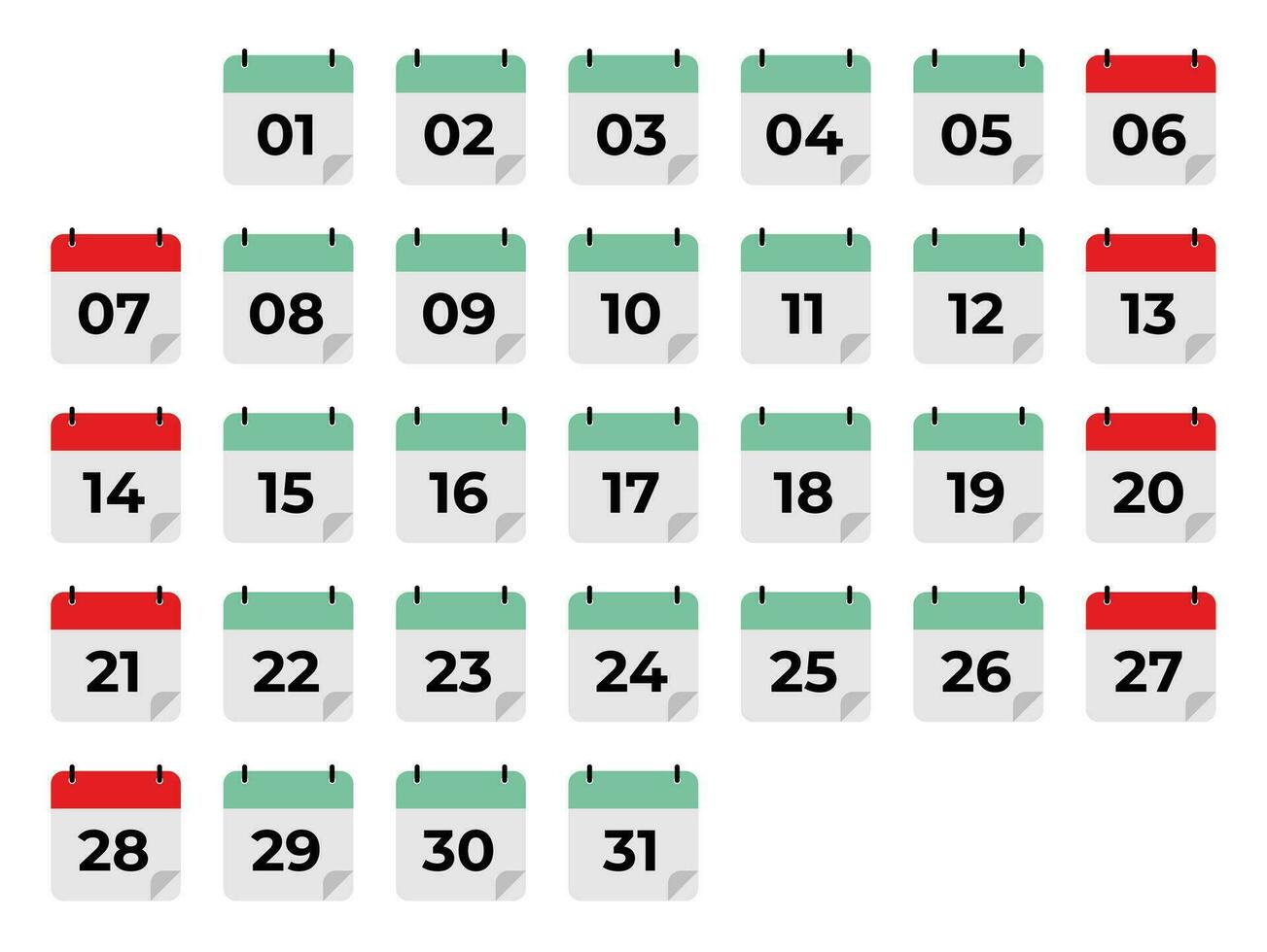 vecter enkel ikon kalender, 31 dag av de månad, samling av kalender symboler. vektor