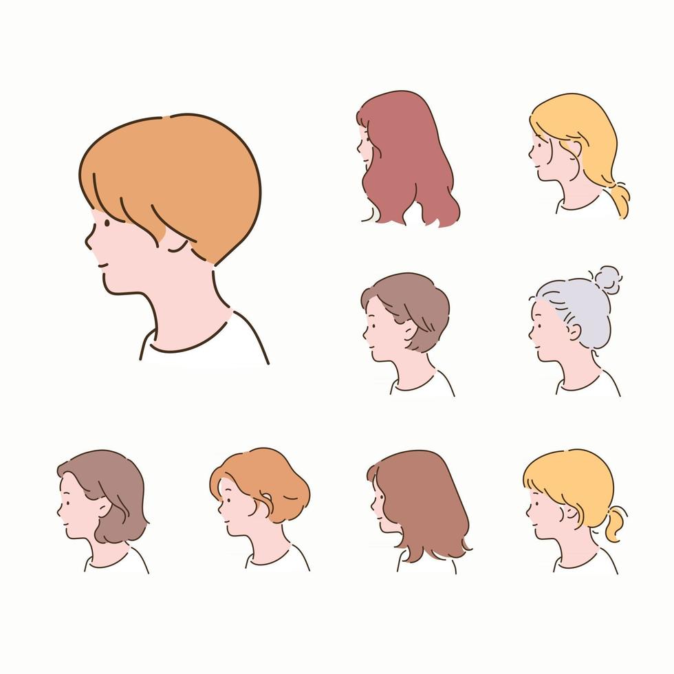 olika typer av kvinnors frisyrer. sidovy. vektor