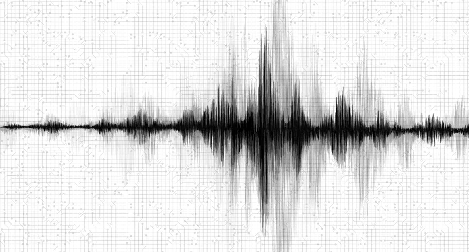 Schwarz-Weiß-Mini-Erdbebenwelle mit Kreisschwingungslinie Weißbuchhintergrund, Audiowellendiagramm-Konzept, Design für Bildung und Wissenschaft, Vektorgrafik. vektor