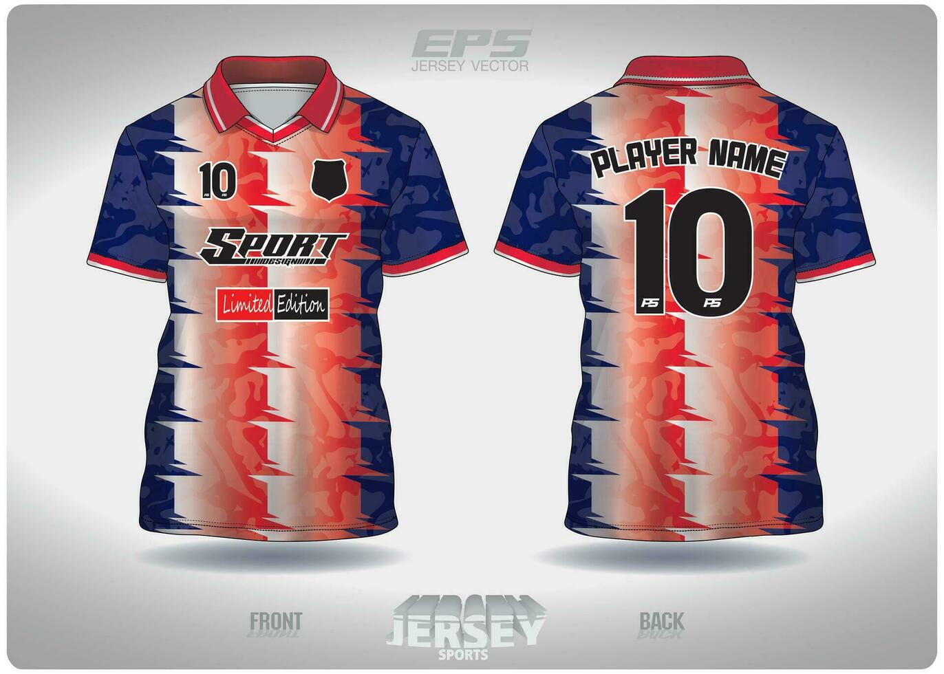 eps jersey sporter skjorta vektor.fläckig blå röd mönster design, illustration, textil- bakgrund för v-ringning polotröja, fotboll jersey polotröja vektor