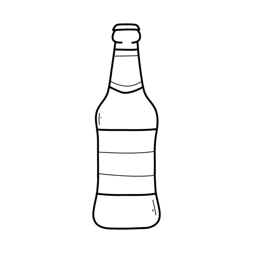 flaska av öl i klotter stil. vektor illustration. linjär glas flaska.