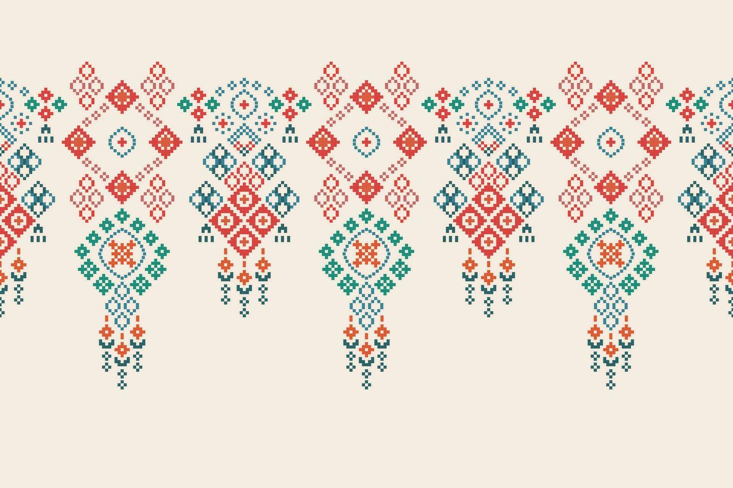 ethnisch geometrisch Stoff Muster Kreuz Stich.ikat Stickerei ethnisch orientalisch Pixel Muster braun Sahne Hintergrund. abstrakt, vektor, illustration. Textur, Kleidung, Rahmen, Motive, Seide Hintergrund. vektor