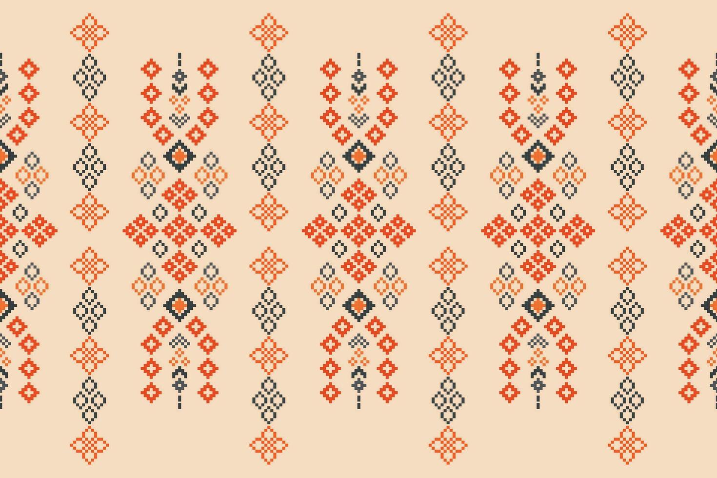 etnisk geometrisk tyg mönster korsa stitch.ikat broderi etnisk orientalisk pixel mönster brun grädde bakgrund. abstrakt, vektor, illustration. textur, kläder, ram, motiv, siden tapet. vektor