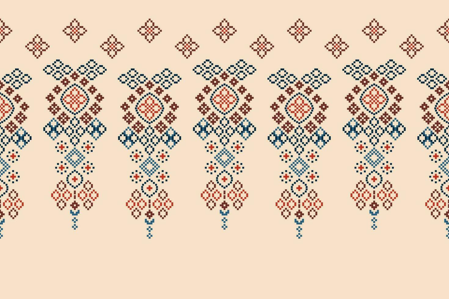 etnisk geometrisk tyg mönster korsa stitch.ikat broderi etnisk orientalisk pixel mönster brun grädde bakgrund. abstrakt, vektor, illustration. textur, kläder, ram, motiv, siden tapet. vektor