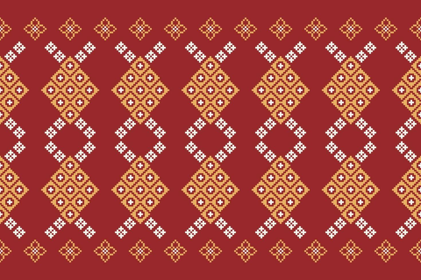 etnisk geometrisk tyg mönster korsa stitch.ikat broderi etnisk orientalisk pixel mönster röd bakgrund. abstrakt, vektor, illustration. textur, kläder, ram, dekoration, motiv, siden tapet. vektor