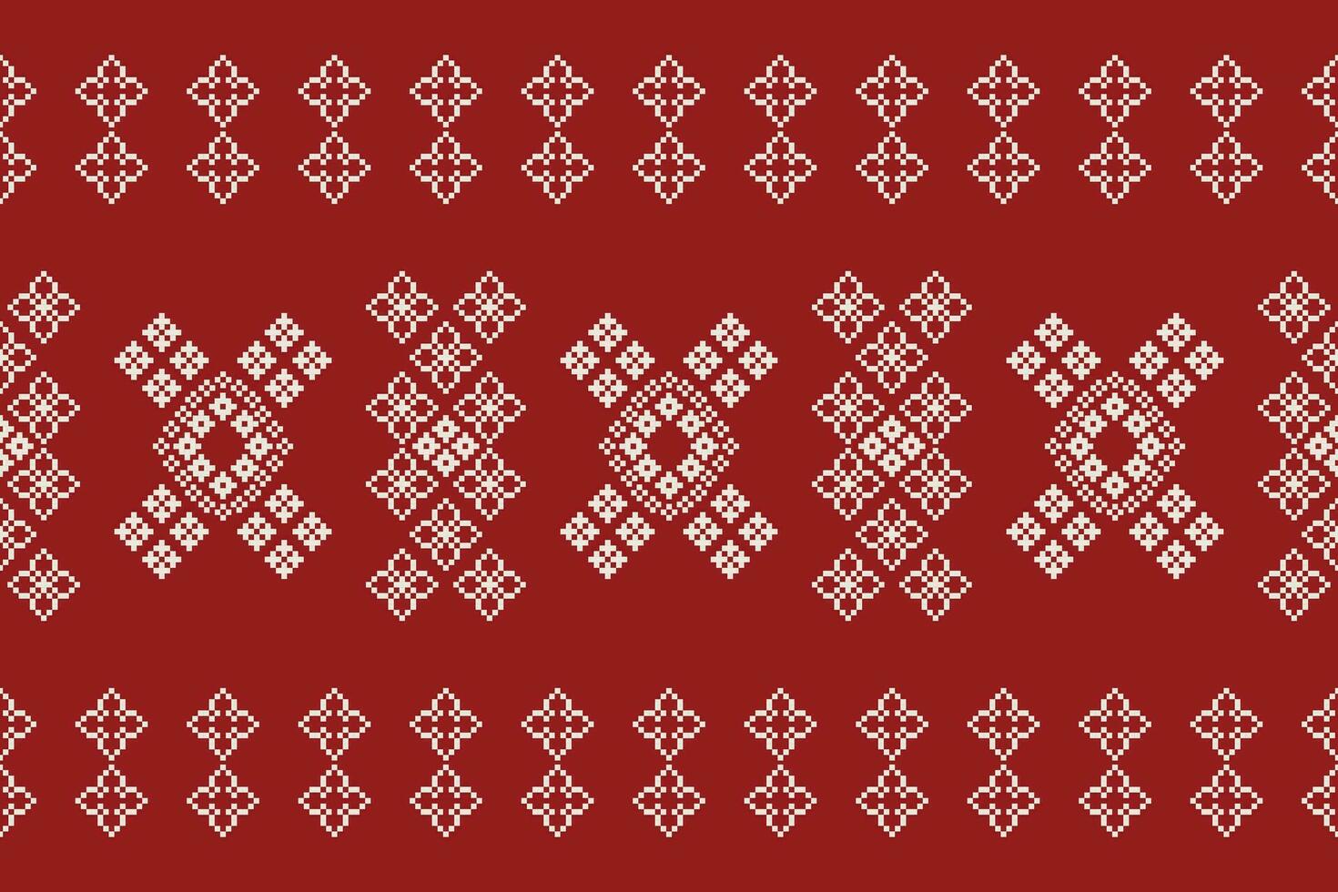 ethnisch geometrisch Stoff Muster Kreuz Stich.ikat Stickerei ethnisch orientalisch Pixel Muster rot Hintergrund. abstrakt, vektor, illustration. Textur, Kleidung, Rahmen, Dekoration, Motive, Seide Hintergrund. vektor