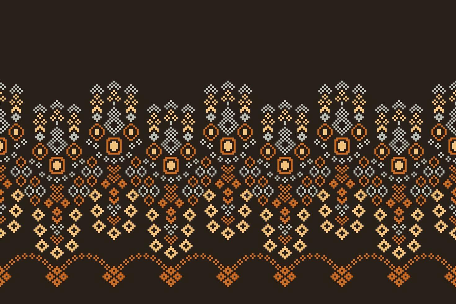 ethnisch geometrisch Stoff Muster Kreuz Stich.ikat Stickerei ethnisch orientalisch Pixel Muster braun Hintergrund. abstrakt, vektor, illustration. Textur, Kleidung, Rahmen, Dekoration, Motive, Seide Hintergrund. vektor