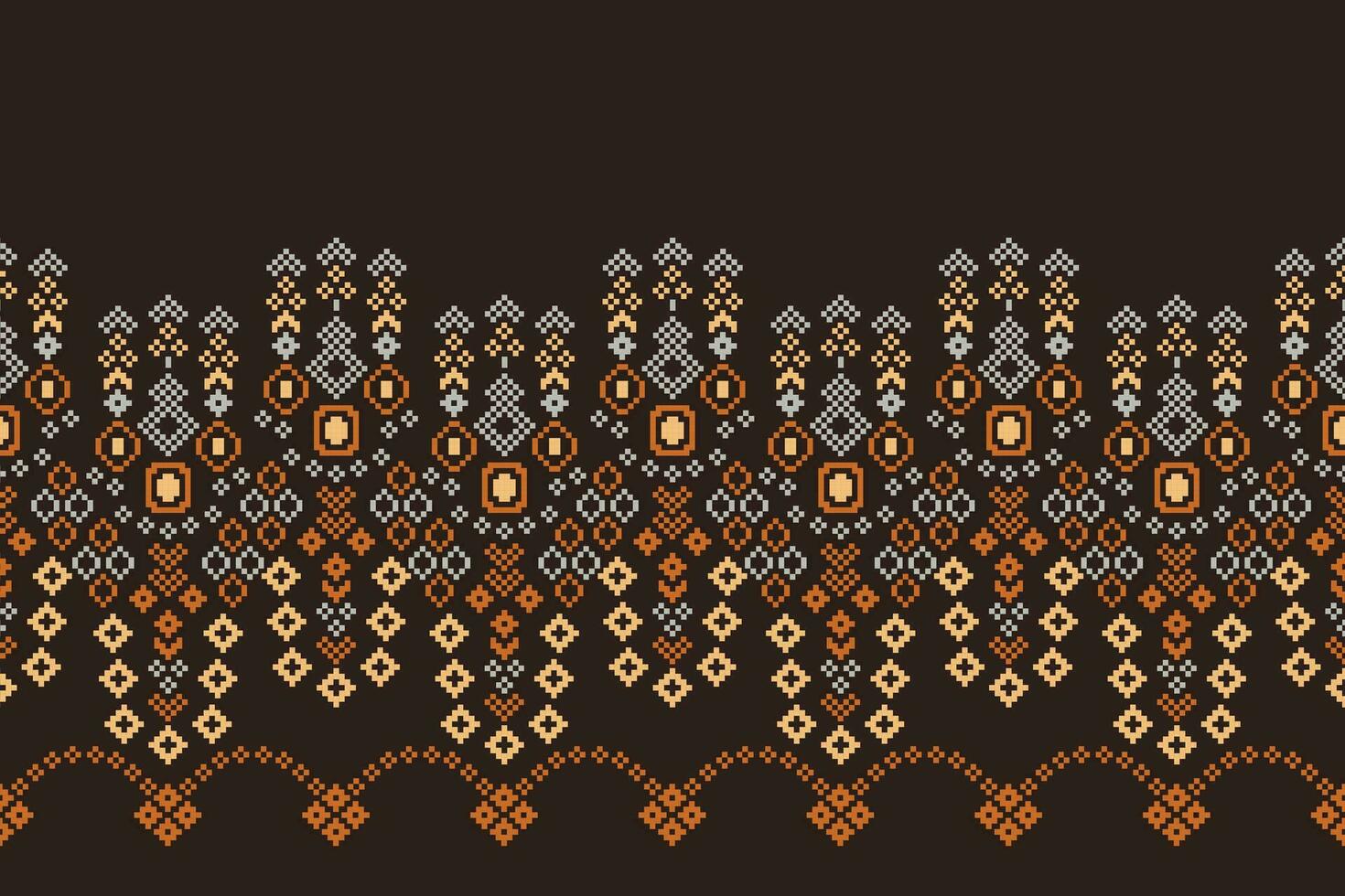 etnisk geometrisk tyg mönster korsa stitch.ikat broderi etnisk orientalisk pixel mönster brun bakgrund. abstrakt, vektor, illustration. textur, kläder, ram, dekoration, motiv, siden tapet. vektor