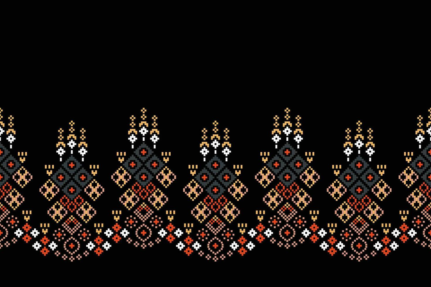 ethnisch geometrisch Stoff Muster Kreuz Stich.ikat Stickerei ethnisch orientalisch Pixel Muster schwarz Hintergrund. abstrakt, vektor, illustration. Textur, Kleidung, Rahmen, Dekoration, Motive, Seide Hintergrund. vektor