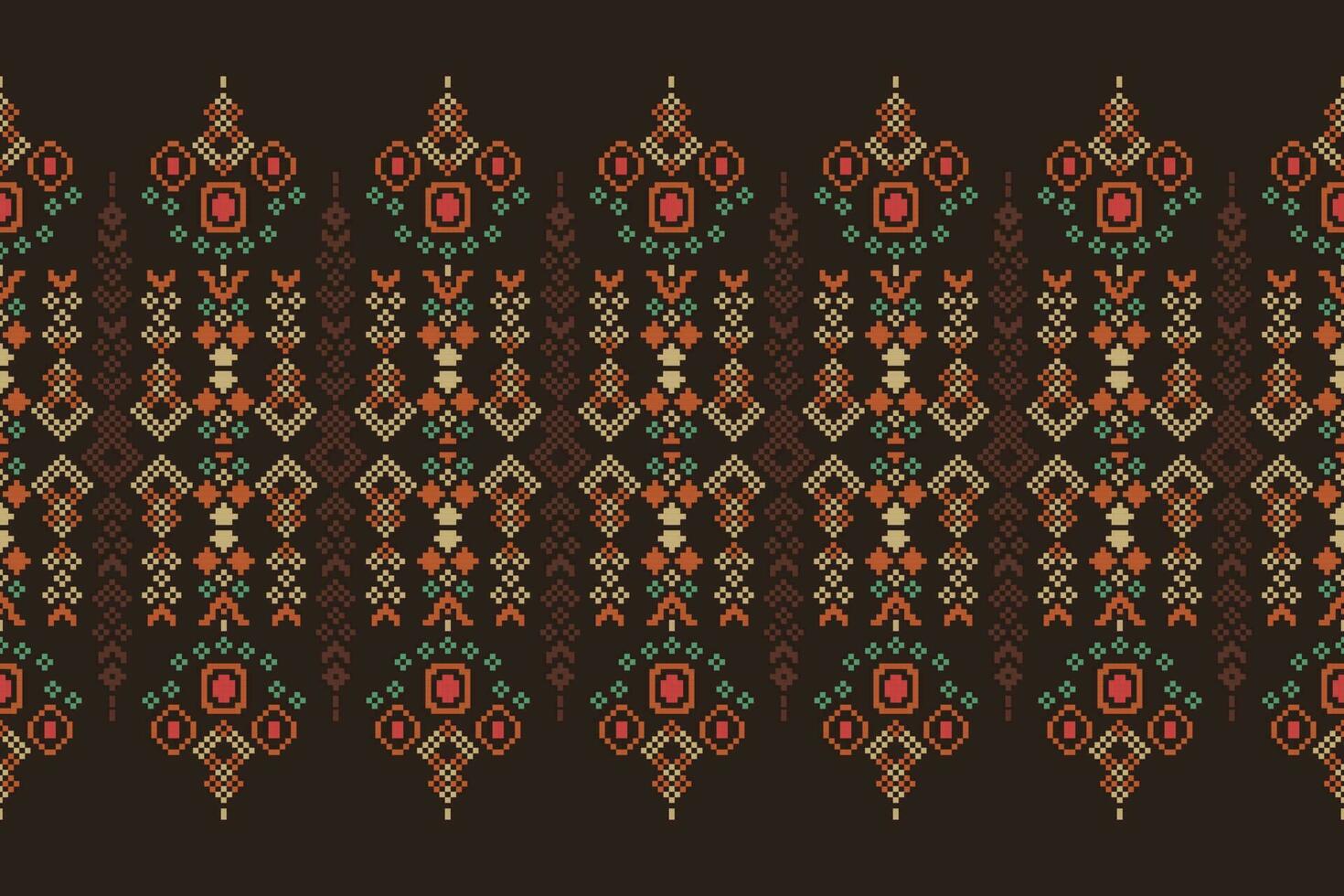 ethnisch geometrisch Stoff Muster Kreuz Stich.ikat Stickerei ethnisch orientalisch Pixel Muster braun Hintergrund. abstrakt, vektor, illustration. Textur, Kleidung, Rahmen, Dekoration, Motive, Seide Hintergrund. vektor