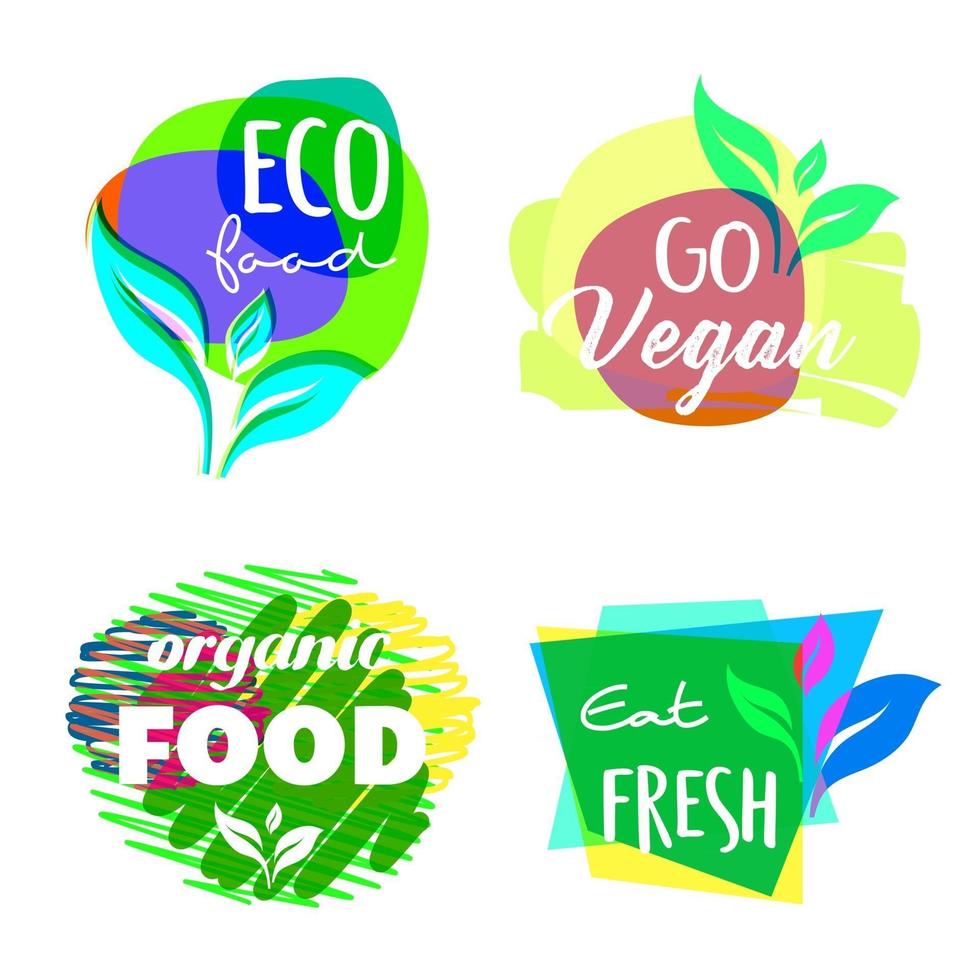 Logos für vegane, ökologische und biologische Lebensmittel vektor