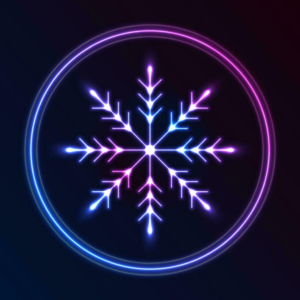 Blau lila Neon- Schneeflocke und Kreise abstrakt glühend Hintergrund vektor