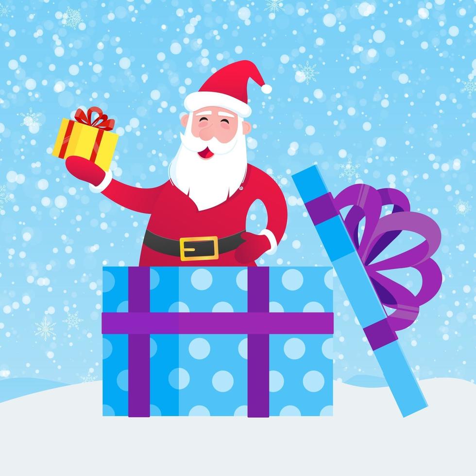 Weihnachtsmann in der Geschenkbox mit Geschenkgeschenk vektor