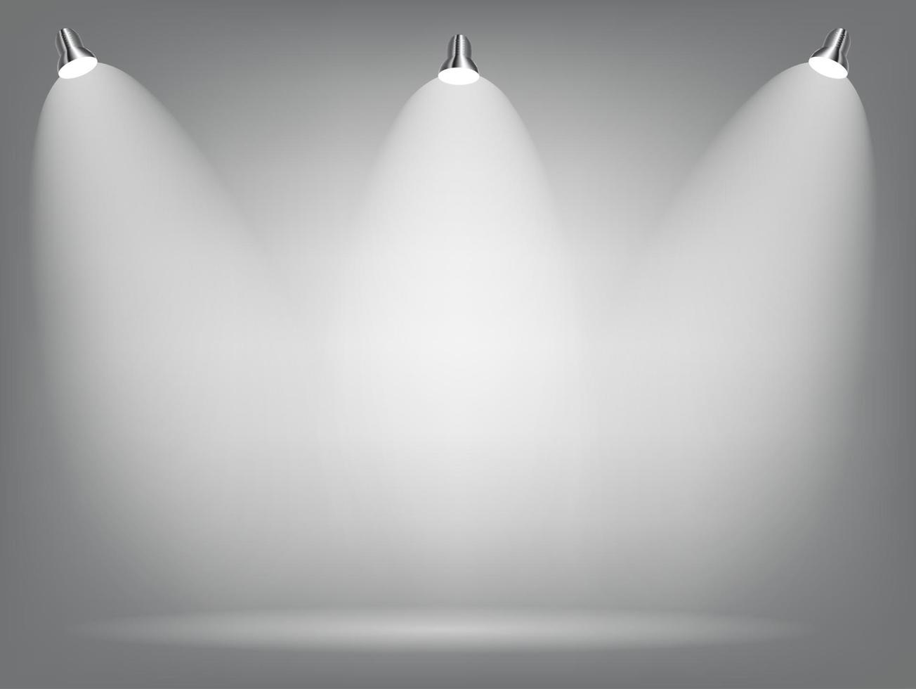 realistiska ljusa projektorer belysningslampa med spotlights ljuseffekter med transparensbakgrund. vektor illustration