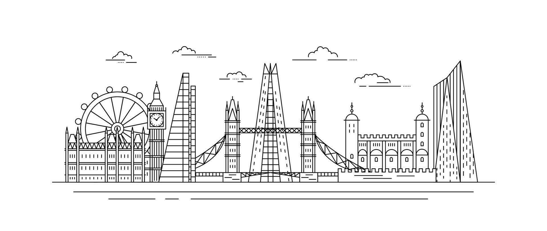 London Stadt schwarz dünn Linie Landschaft. Vektor