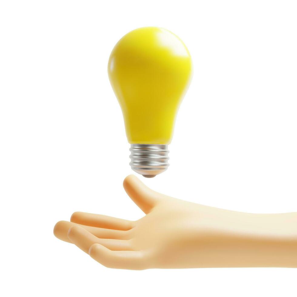 tecknad serie mänsklig hand innehav gul glödlampa. vektor